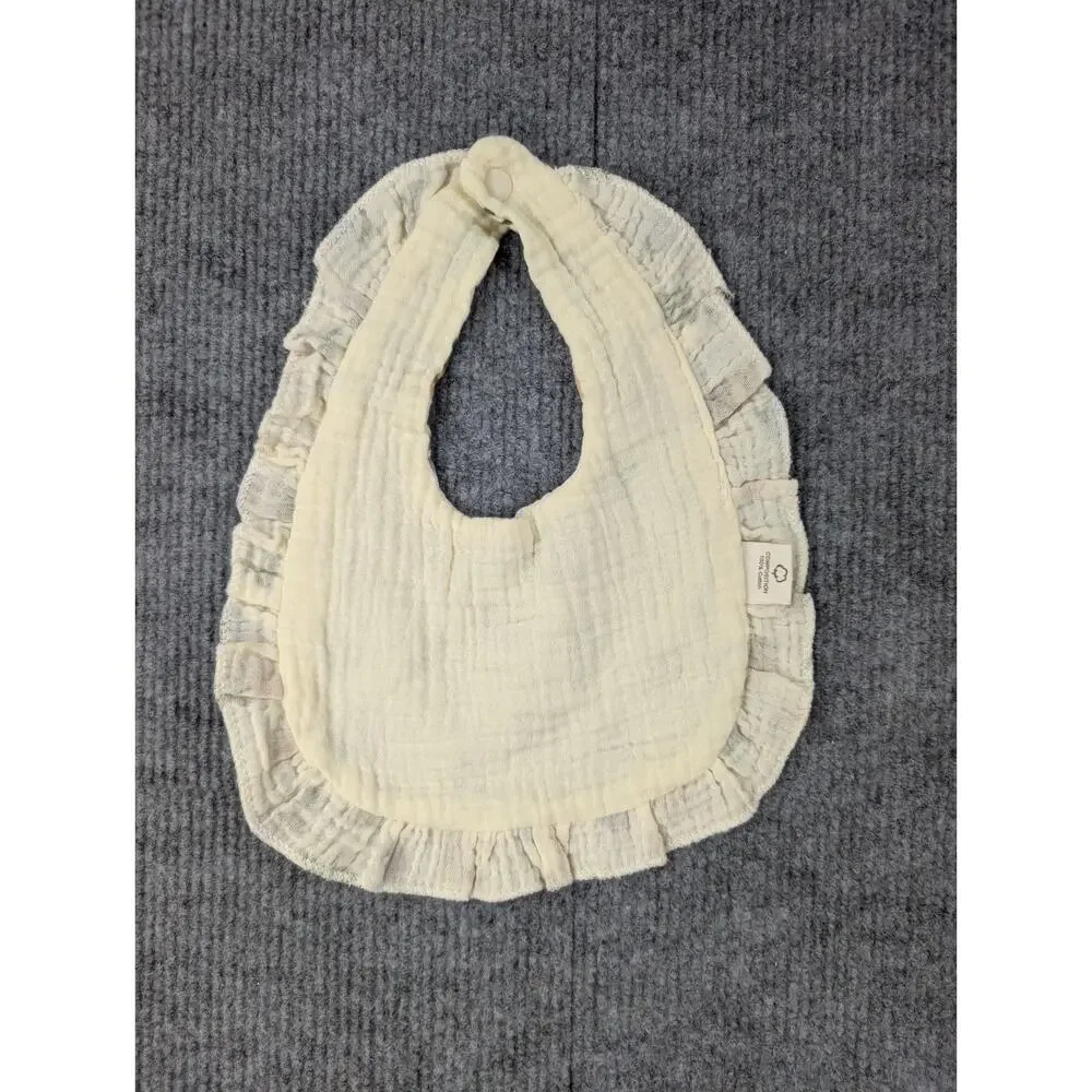 Cotton Gauze Bib Lot of 3 Natural FIber Neutral Graphic Floral Animal Minimal